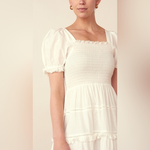 The Great The Savanna Shirred Tiered Cotton-voile Midi Dress - White size 0/XS - Picture 3 of 10